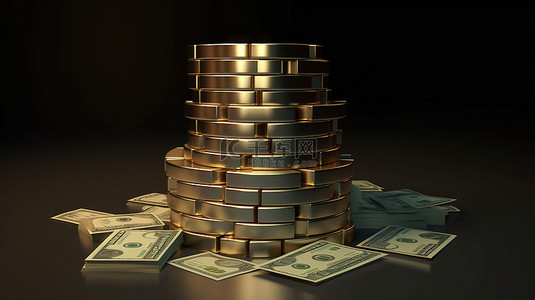 银行投资背景图片_钱堆的投资可视化 3D 插图