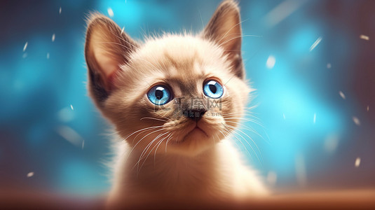 快乐的脸背景图片_迷人的缅甸猫迷人的 3D 插图，猫的眼睛迷人