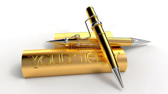 白色背景上的金色钢笔标记了 3D 渲染中呈现的调查的“是”或“否”选项