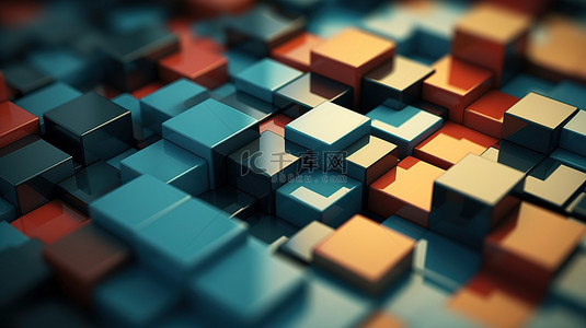 几何方块图案背景图片_3D 渲染中的抽象几何方块作为壁纸背景