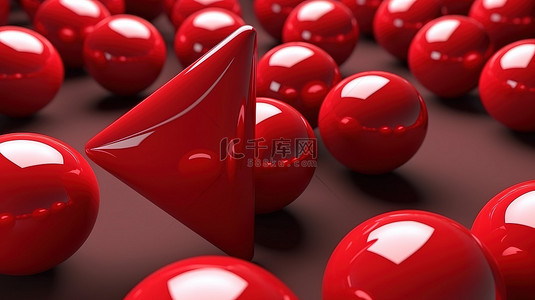 可爱的 3d 渲染红色充气箭头向下指向以吸引注意力