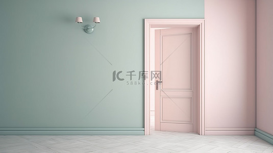 公单背景图片_柔和的室内装饰，带有 3d 渲染的单开门