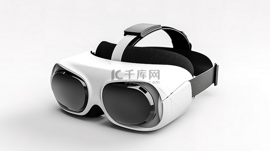 可视化水球背景图片_空白背景 3D 渲染下白色 VR 耳机的详细镜头