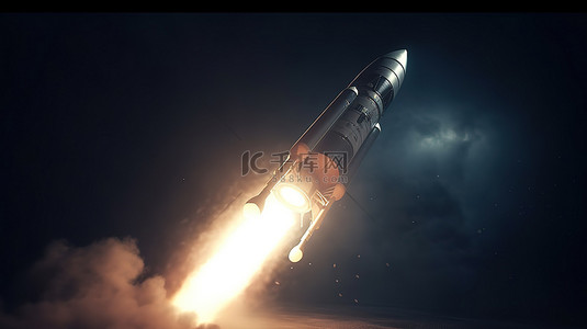 3d 渲染中太空火箭发射的插图
