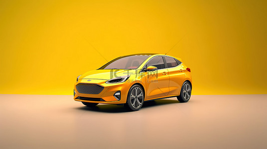 背科技背景图片_现代城市的增程黄色电动掀背车的 3D 插图