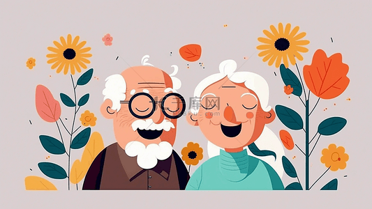 老年人卡通背景图片_祖父母开心表情卡通