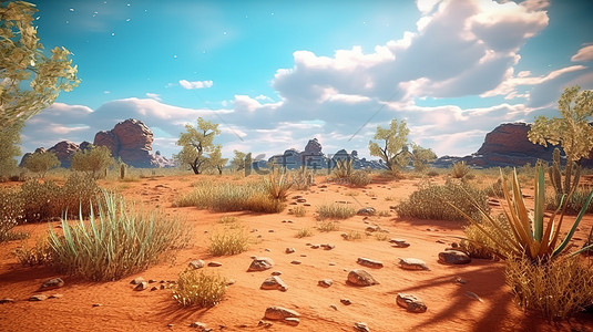 壮丽的沙漠景观的令人惊叹的 3D 渲染