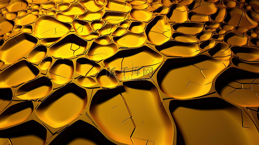 黄色抽象 3D 背景，带有裂缝，用于创意设计