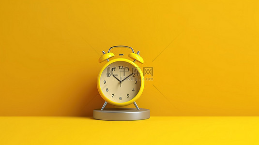 老式时钟背景图片_黄色背景下阳光明媚的黄色圆桌时钟 3d 渲染