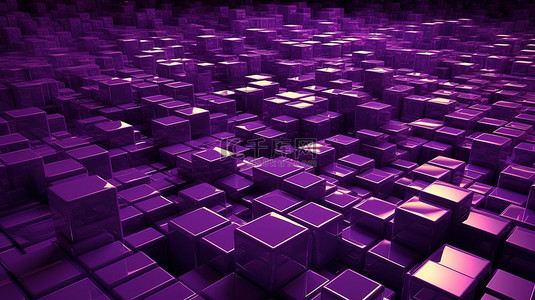 3D 抽象超现实主义紫色立方体背景与晶体管场