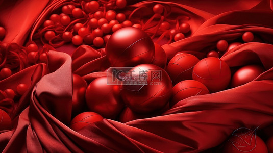 抽象时尚背景与丝绸和红球 3d 渲染