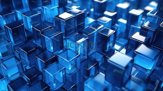 浅色3d背景图片_带有 3D 丙烯酸玻璃立方体的未来蓝色几何背景