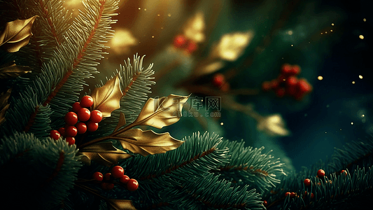 绿色圣诞树背景图片_圣诞节金色树叶精美
