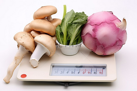 食物电子秤背景图片_用电子秤测量四种蔬菜