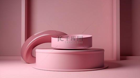 样机网页背景图片_现代粉红色讲台工作室 3d 呈现抽象设计，具有逼真的造型圆形支架和用于网页横幅和插图的礼品盒
