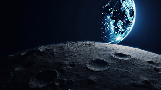 星球空间场景背景图片_巨型月亮照亮3d空间场景