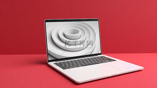站背景图片_圆形图案背景 3d 渲染上的白色笔记本电脑样机