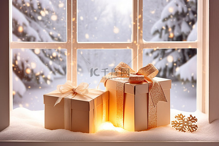 坐的背景图片_带礼物和金色包装坐的白色盒子
