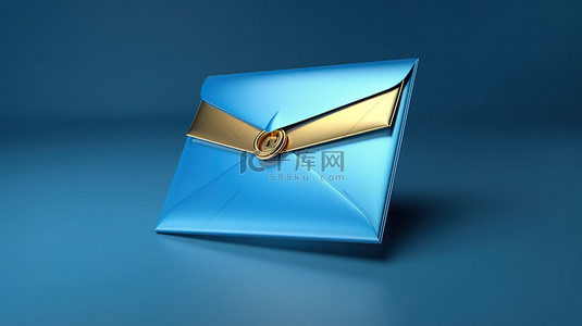 ppt背景模板背景图片_金色蓝色信封封面 3D 渲染插图