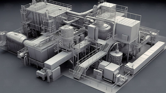 工厂生产过程的富有洞察力的 3D 插图