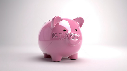 商业和金融概念白色背景粉红色存钱罐 3D 渲染