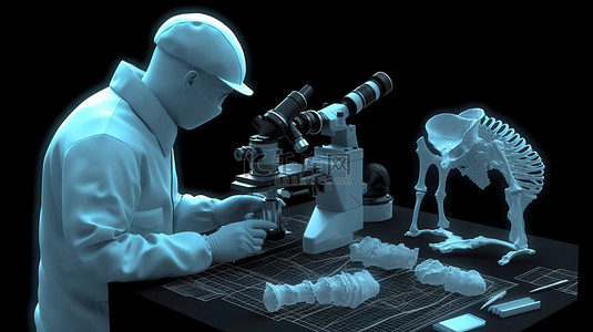 法医专家使用显微镜分析 3D 科学证据