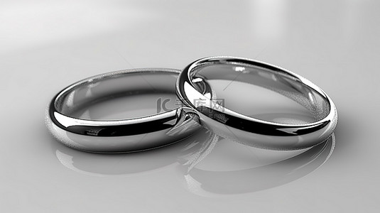 空白背景 3d 渲染上一对闪闪发光的银戒指