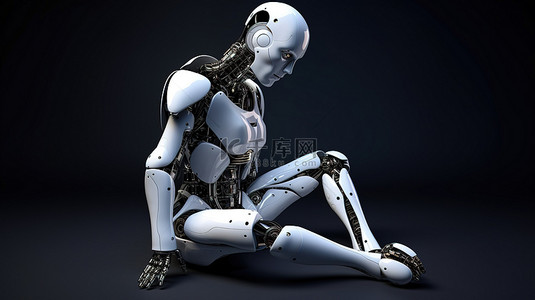 android 机器人坐着时正在考虑 3d 渲染