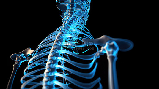 医疗健康蓝色背景图片_带有脊髓 3D 渲染的蓝色背景