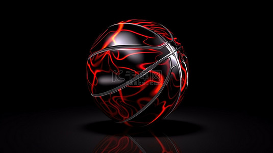 深色背景上红色和黑色篮球的 3d 渲染