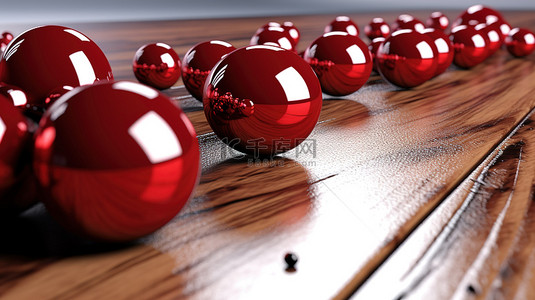 花上的雪背景图片_木质背景上的红球和冰柱的令人惊叹的 3D 插图散发着冬季的优雅和奢华