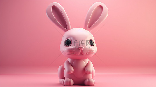 可爱的 3d 兔子玩具模型展示在充满活力的粉红色背景上
