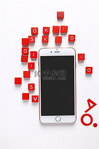 高科技手机背景图片_智能手机位于字母 o 附近的白色方块中
