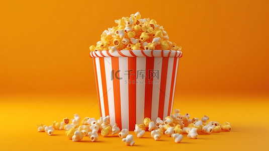 探店小吃背景图片_1 桶中电影院小吃爆米花的 3D 渲染