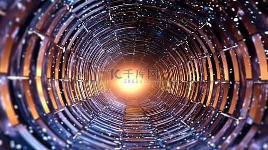 宇宙虫洞漏斗用于网络空间间运动的隧道的 3D 渲染