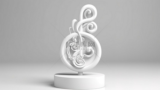 白粘土高音谱号白色背景上的 3D 渲染音乐概念