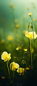草地上背景图片_绿草前地上的黄色花朵