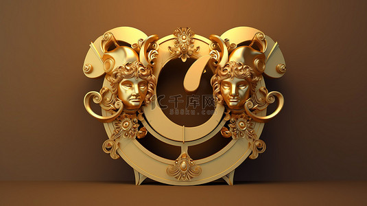 双子生日背景图片_双子座星座的 3D 插图，金色，带有文本空间