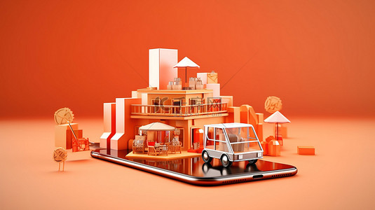 商务简单背景图片_移动应用购物 3D 渲染体验