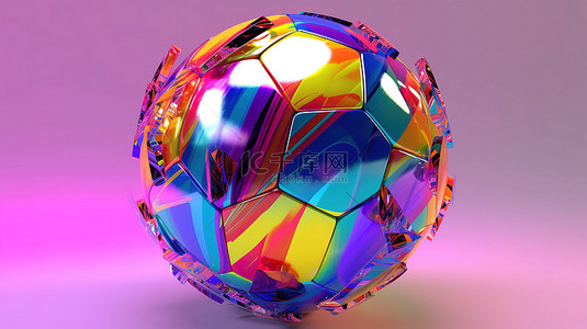 科幻朋克背景图片_3d 彩虹色足球，带有分割部分和片段