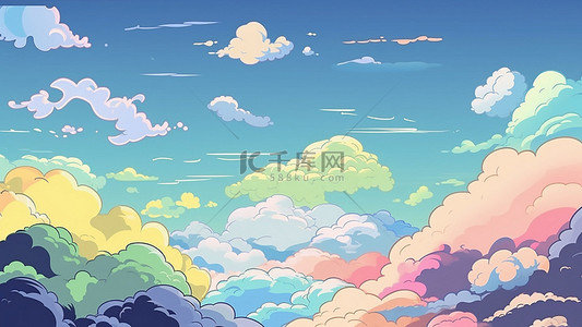 可爱白云边框背景图片_天空卡通云朵绿色