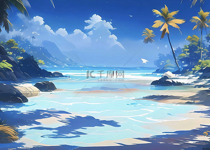 海螺海星卡通背景图片_海滩卡通夏日大海蓝色