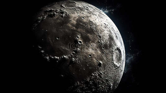 黑色背景下细致细致的行星月球的 3D 渲染，元素由 NASA 提供