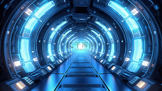 宇宙中未来飞船隧道的 3d 渲染