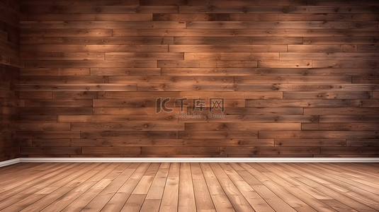 真实房间背景图片_空置的房间采用质朴的木墙，真实的内饰，地板和墙壁覆盖有机深色木板，计算机生成的图像
