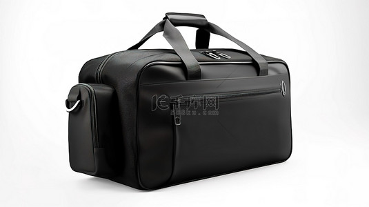 手提包黑色背景图片_白色背景上封闭的黑色旅行袋的孤立 3D 插图