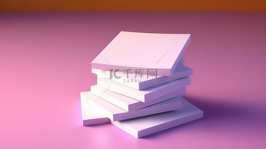 3d 渲染的带有空白白色表面的便笺