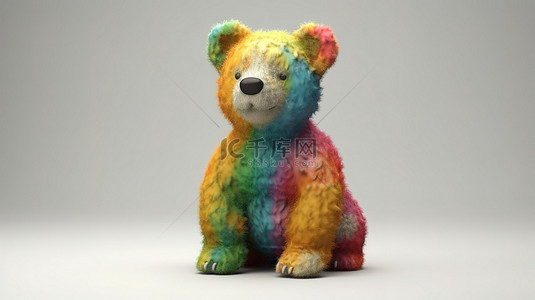 在白色背景上以彩色 3D 渲染插图描绘的可爱玩具熊