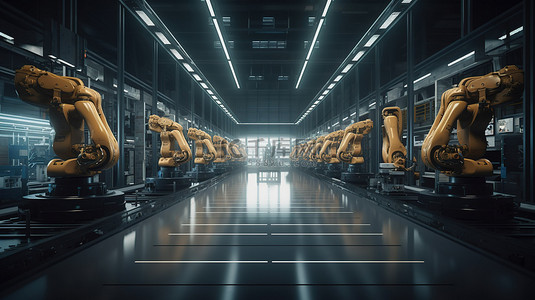 工厂机器人背景图片_工厂机器人机器人装配线生产的 3D 渲染