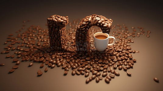 咖啡喜欢带有豆子设计和 3D 渲染字体的排版报价